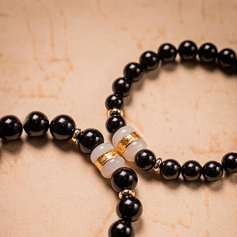 Black Obsidian Jade Om Mani Padme Hum Strength Couple Magnetic Bracelet