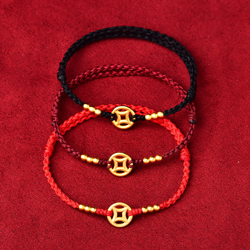 Copper Coin Strength Braided String Bracelet Anklet