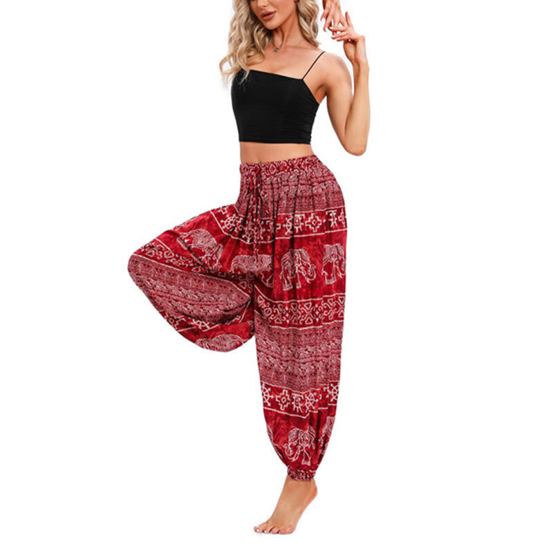 Elephant Geometry Pattern Casual Loose Harem Trousers Women's Yoga Pants