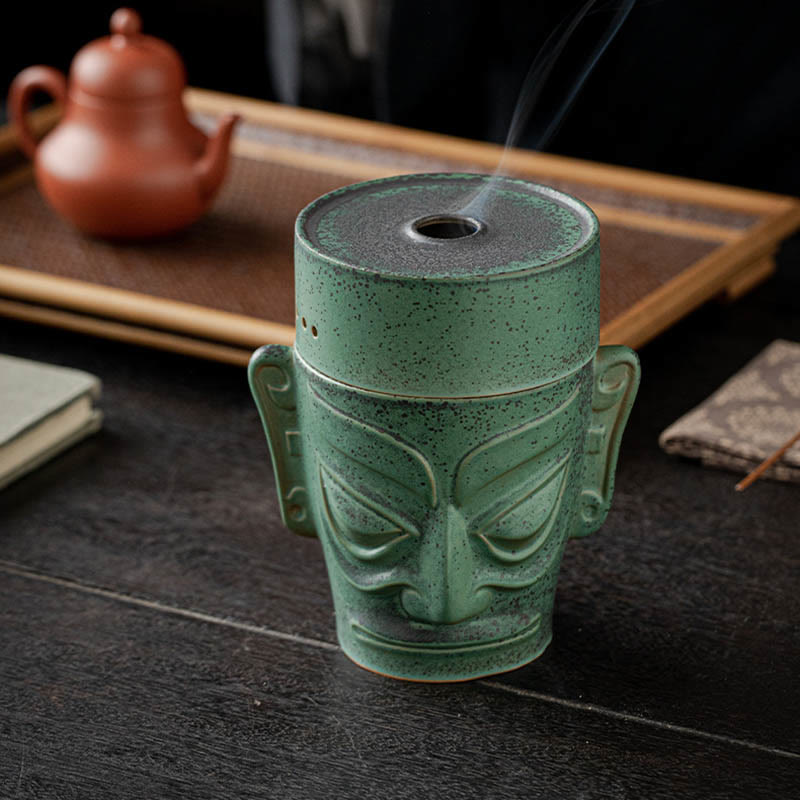 Bronze Age Relics Sanxingdui Mask Three Star Mound Ceramic Incense Burner