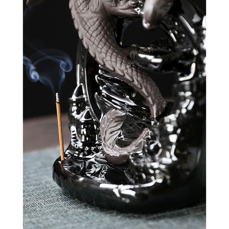 Nordic Pterosaur Dragon Ceramic Backflow Smoke Fountain Protection Incense Burner Decoration