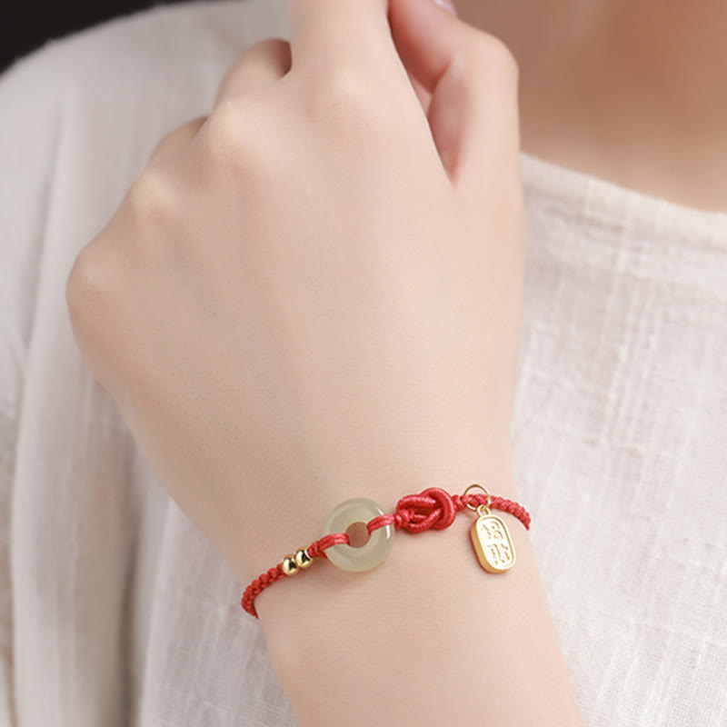 Hetian Jade Peace Buckle Fu Character String Luck Bracelet