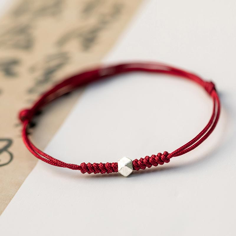 925 Sterling Silver Luck Bead Protection Red String Thin Cord Braided Bracelet