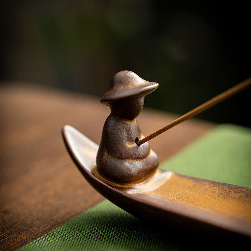A Lonely Fisherman Afloat Ceramic Incense Burner