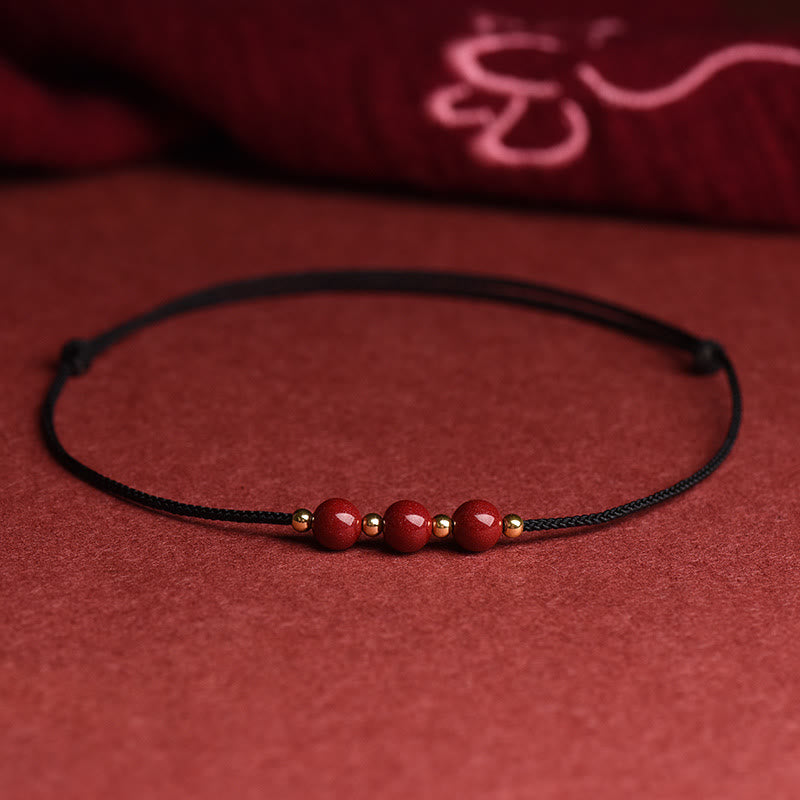 Natural Lucky Cinnabar Bead Blessing String Bracelet Anklet