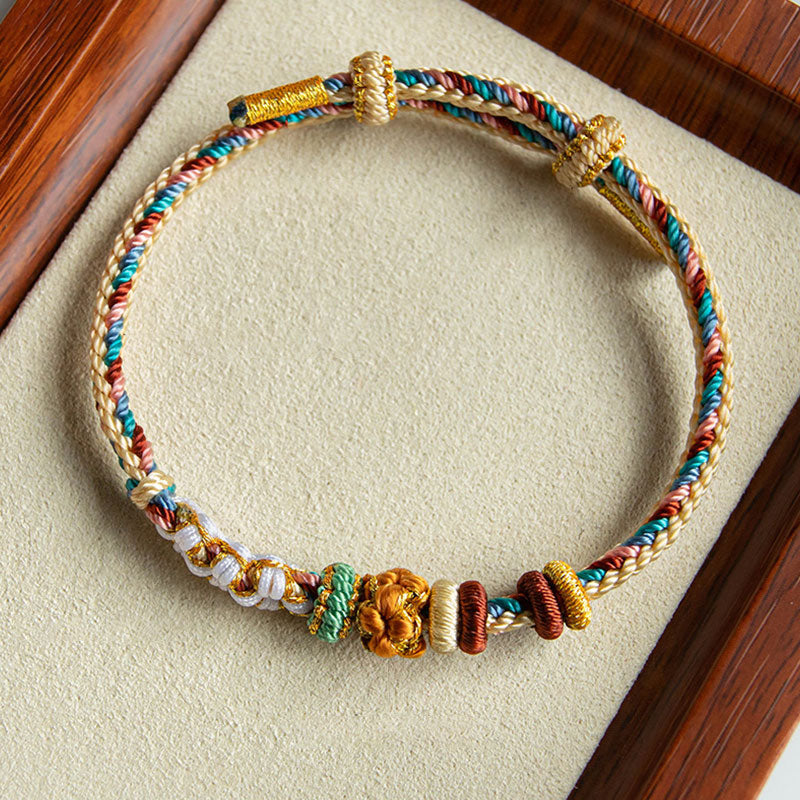 Handmade Dunhuang Color Peach Blossom Pattern Braid String Bracelet