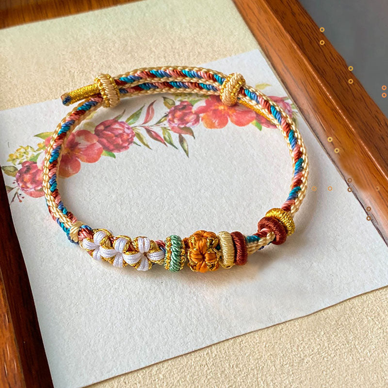 Handmade Dunhuang Color Peach Blossom Pattern Braid String Bracelet