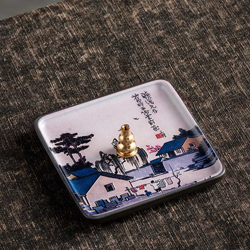 Mountain Lake Flower Leaf Ceramic Plate Tray Stick Incense Burner Decoration