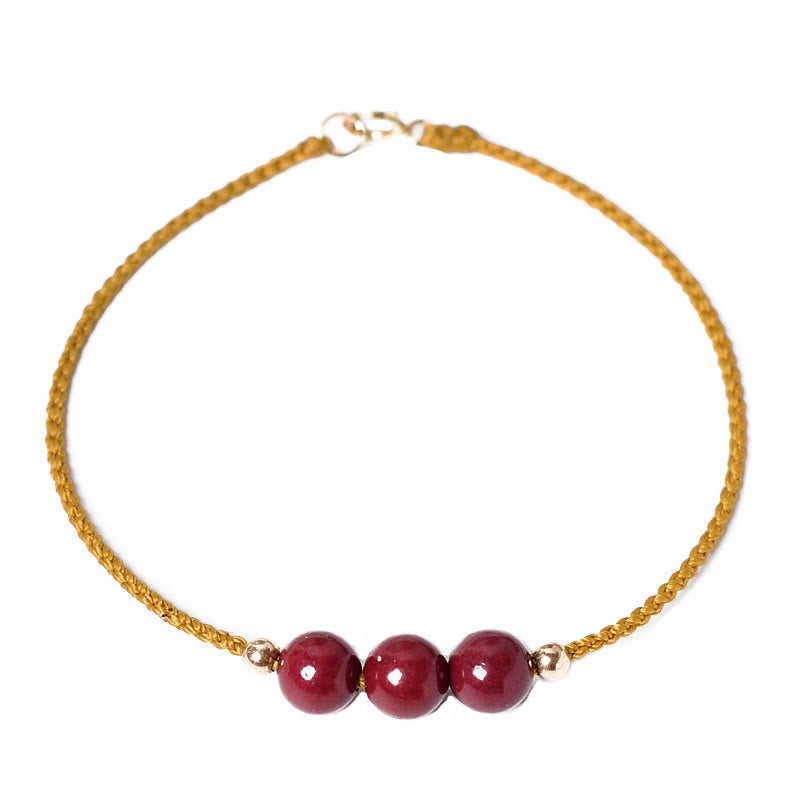 14K Gold Plated Natural Cinnabar Blessing String Braided Bracelet