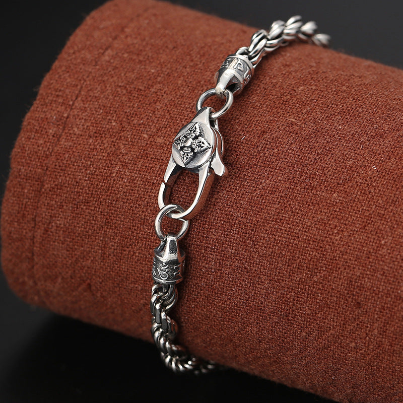 925 Sterling Silver Tibet Om Mani Padme Hum Double Dorje Vajra Twisted Design Peace Love Bracelet