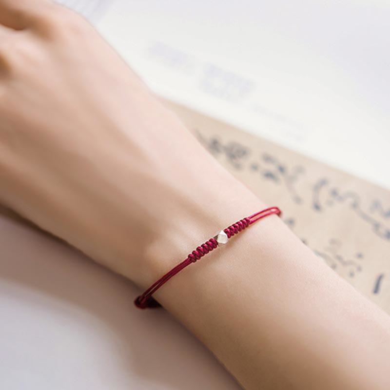 925 Sterling Silver Luck Bead Protection Red String Thin Cord Braided Bracelet