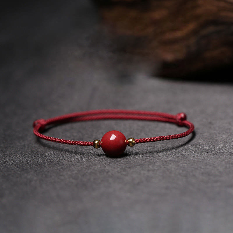 Natural Lucky Cinnabar Bead Blessing String Bracelet Anklet