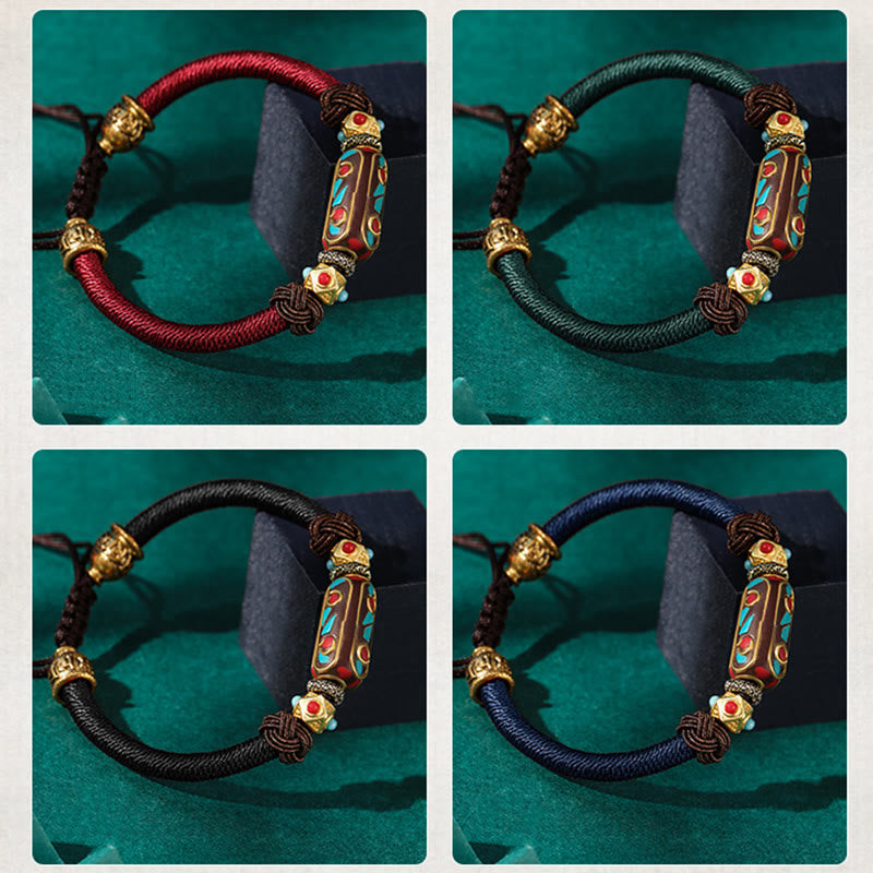 Handmade Tibetan Turquoise Om Mani Padme Hum Strength Braided Bracelet
