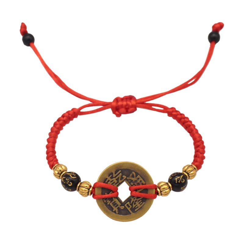 Copper Coin Fortune Red String Weave Bracelet