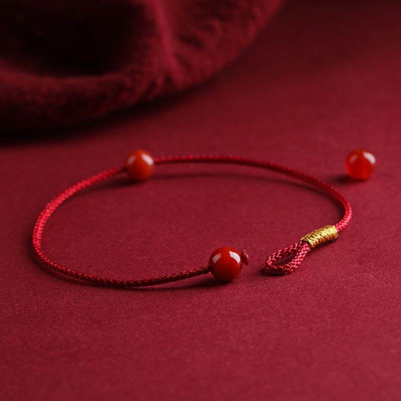 Natural Cinnabar Red Agate Blessing Red String Bracelet