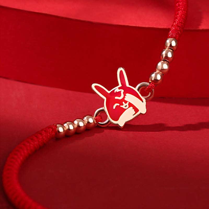 925 Sterling Silver Chinese Zodiac Luck Faith Discolor Red String Bracelet