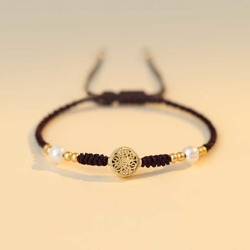 Copper Coin Fortune Tree Luck Strength Braided Bracelet