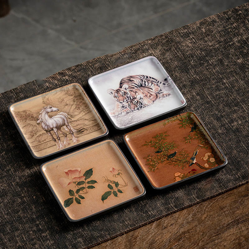 Mountain Lake Flower Leaf Ceramic Plate Tray Stick Incense Burner Decoration