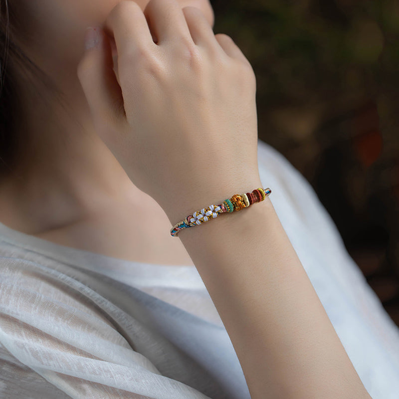 Handmade Dunhuang Color Peach Blossom Pattern Braid String Bracelet