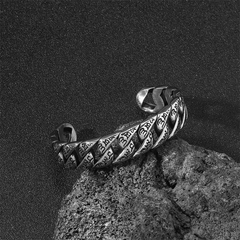Tibetan Om Mani Padme Hum Mantra Titanium Steel Peace Cuf Bangle Bracelet
