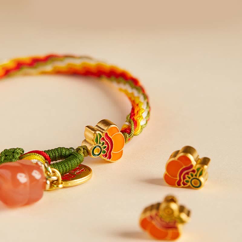 Persimmon Red Agate Strength Reincarnation Knot Braid String Bracelet