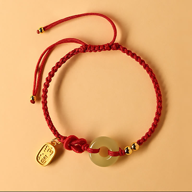 Hetian Jade Peace Buckle Fu Character String Luck Bracelet