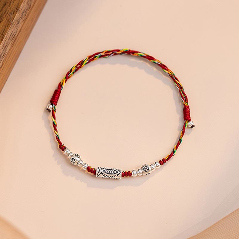 925 Sterling Silver Luck Koi Fish Braided Colorful String Bracelet Anklet