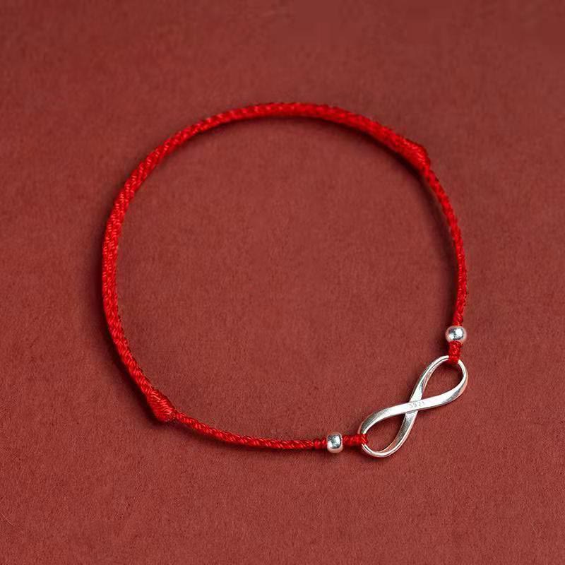 925 Sterling Silver Endless Knot Protection Luck Red String Bracelet Anklet