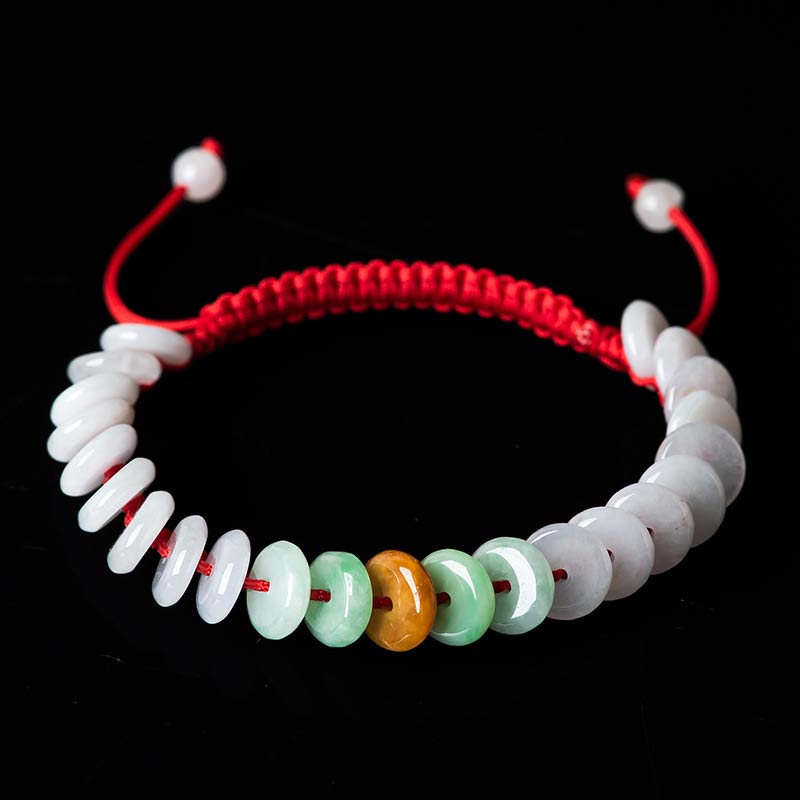 Round Jade Lucky Red String Weave Bracelet