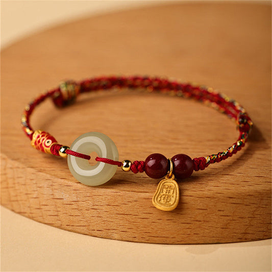 925 Sterling Silver Koi Fish Hetian Jade Peace Buckle Luck Bracelet