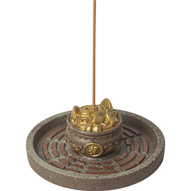 Small Treasure Bowl Lucky Bag Bagua Tray Ceramic Stick Incense Burner Decoration