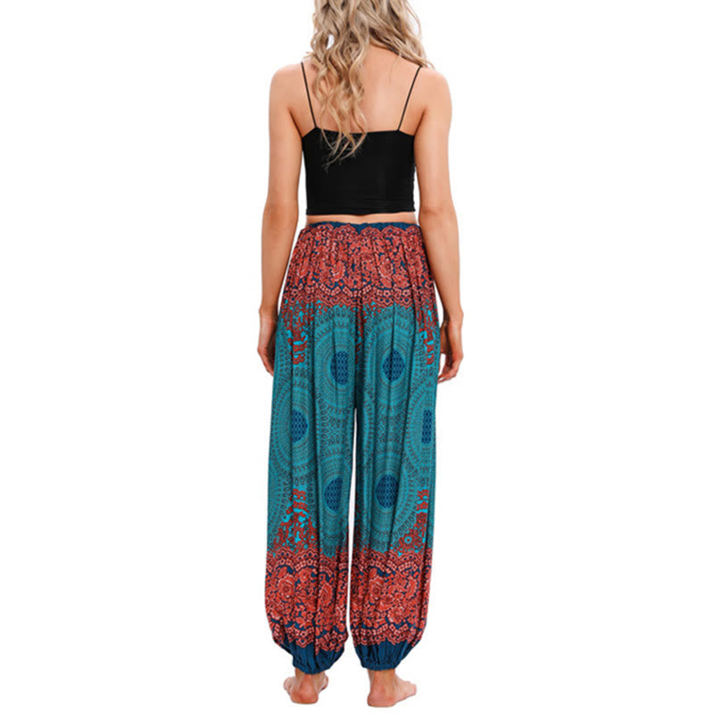 Loose Circle-shaped Flowers Pattern Harem Trousers Women's Yoga Pants