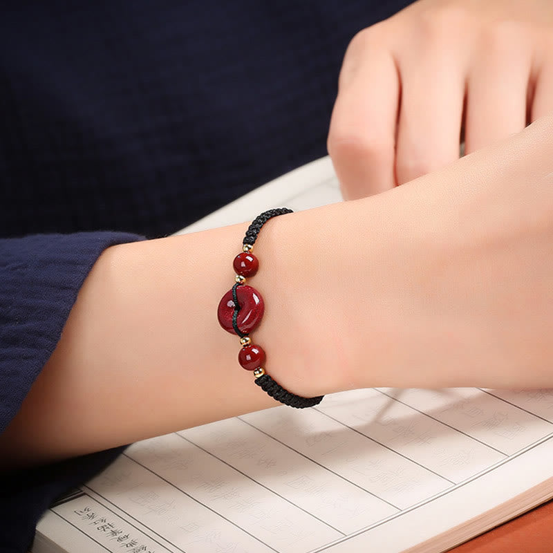 Natural Cinnabar Peace Buckle Blessing String Bracelet