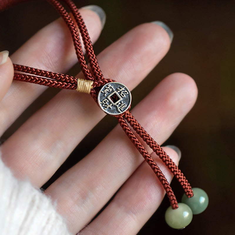 925 Sterling Silver Handmade Cyan Bodhi Seed Protection Braided Red String Bracelet