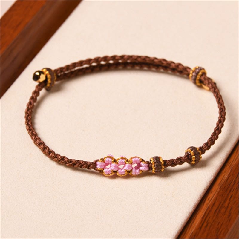 Handmade Peach Blossom Protection Braided Rope Bracelet