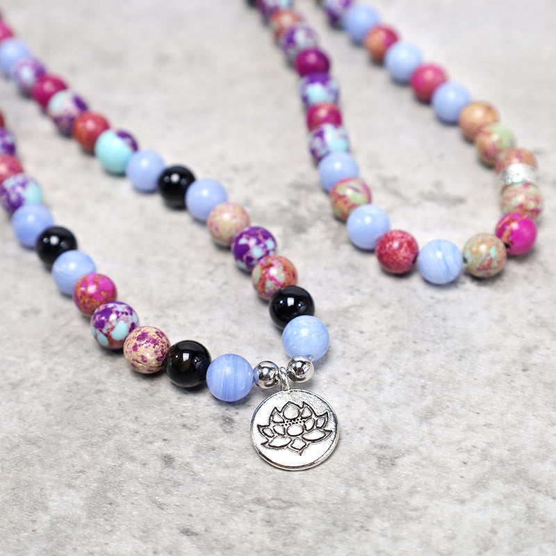 Natural Purple Miano Real Stone Lotus Mala