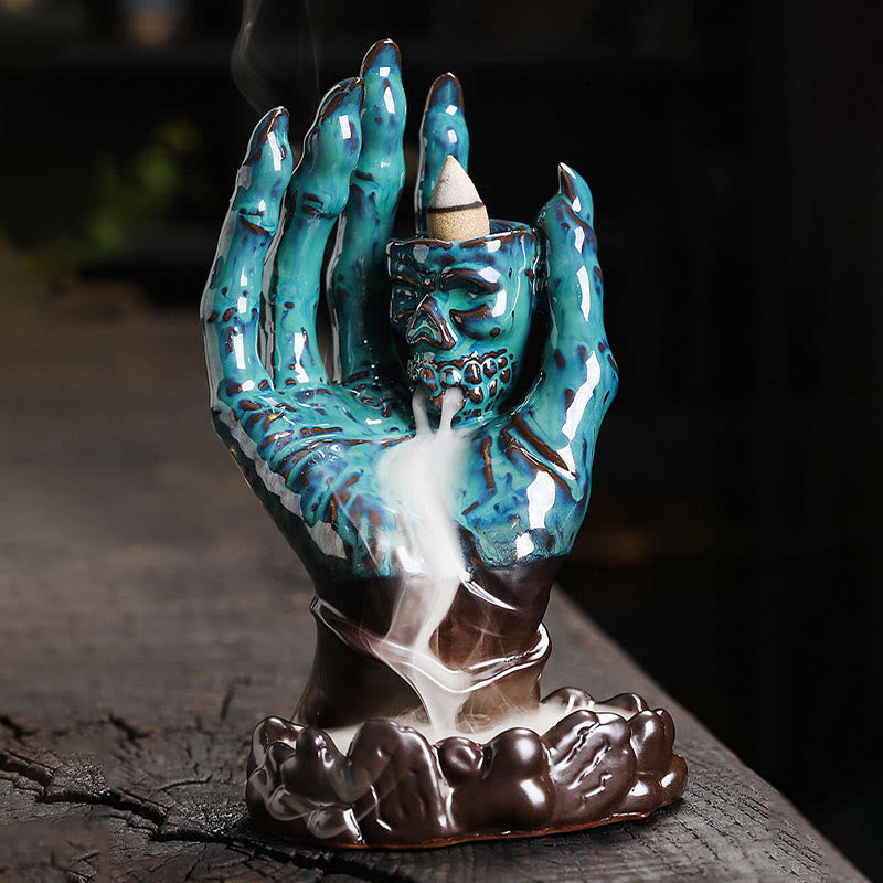 Halloween Ghost Hand Skull Head Ceramic Peace Incense Burner Decoration