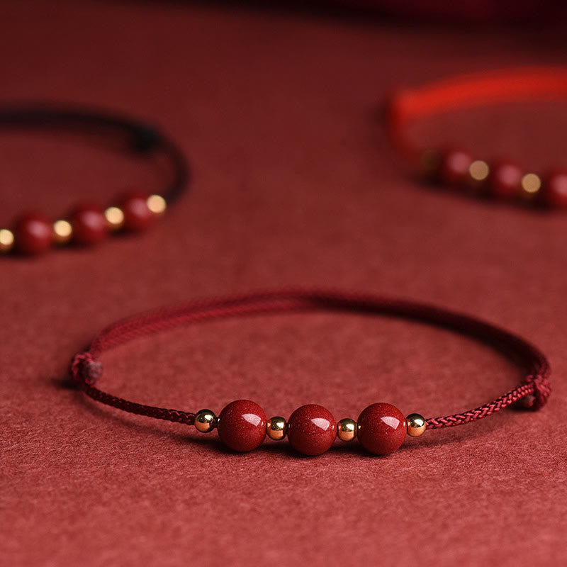 Natural Lucky Cinnabar Bead Blessing String Bracelet Anklet