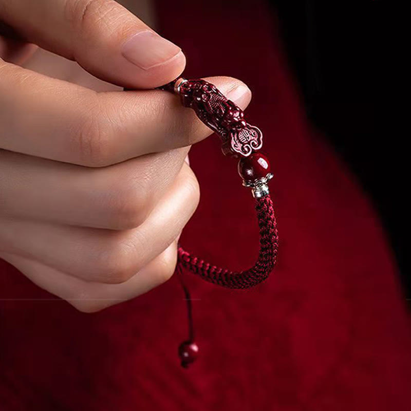 Handcrafted PiXiu Cinnabar Wealth Luck Braided Bracelet