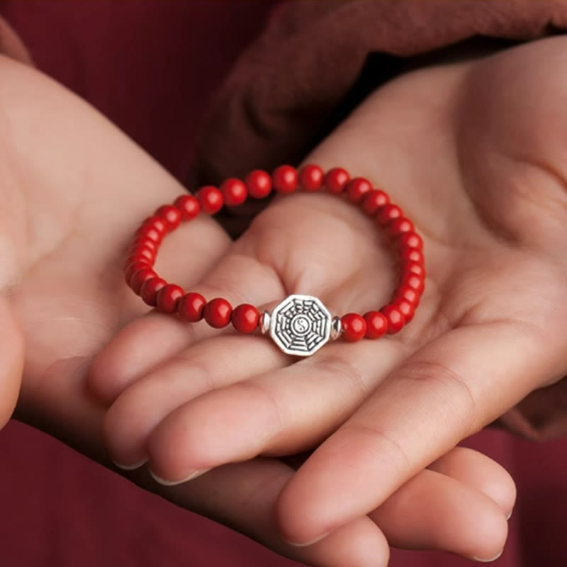 925 Sterling Silver Yin Yang Bagua Symbol Cinnabar String Concentration Bracelet