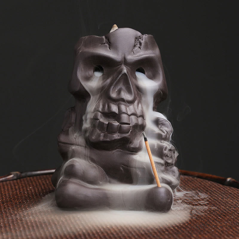 Halloween Skull Head Purple Clay Incense Burner Decoration
