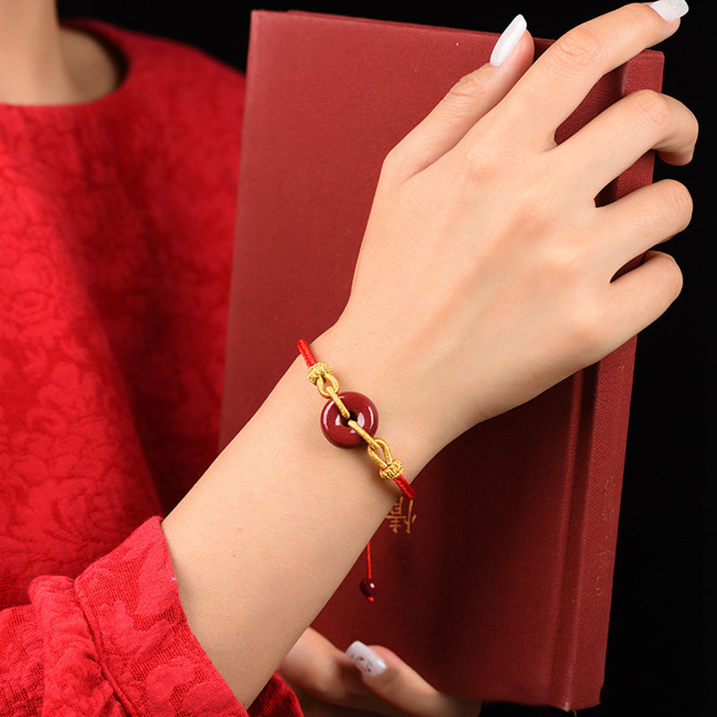 Handmade Cinnabar Peace Buckle Blessing Braided Rope Bracelet