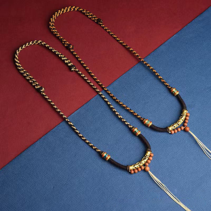 Tibetan Handmade King Kong Knot Om Mani Padme Hum Prayer Wheel String Necklace Pendant