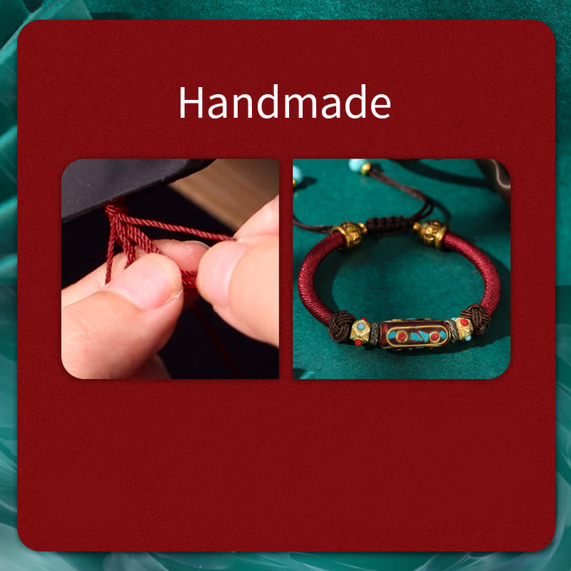 Handmade Tibetan Turquoise Om Mani Padme Hum Strength Braided Bracelet