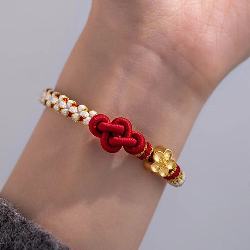 Handmade True Love Knot Peach Blossom Charm Luck Rope Bracelet