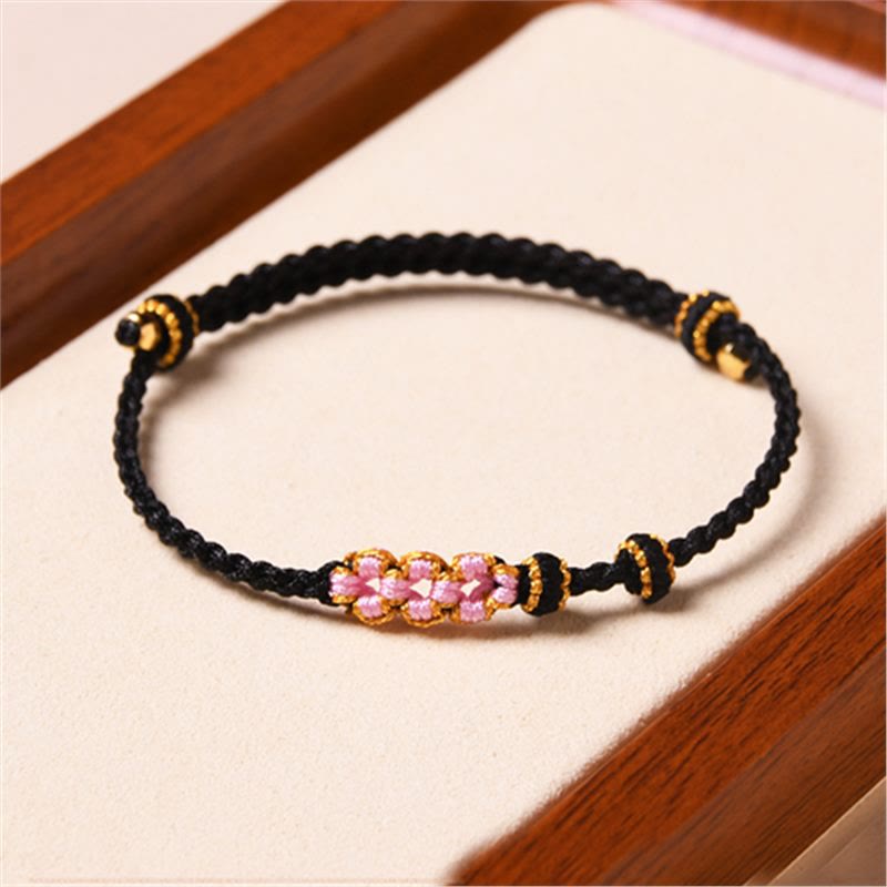 Handmade Peach Blossom Protection Braided Rope Bracelet