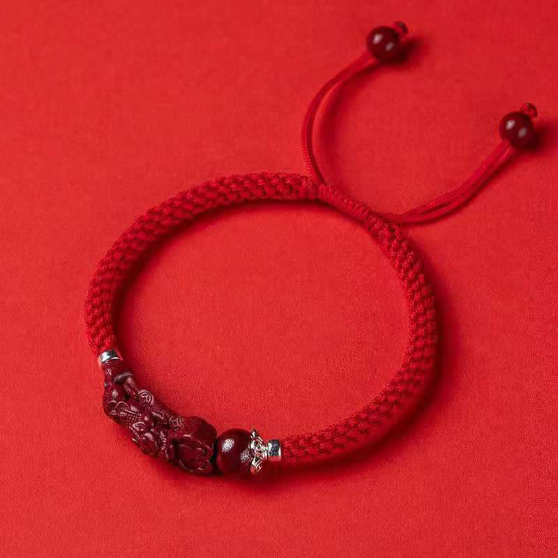 Handcrafted PiXiu Cinnabar Wealth Luck Braided Bracelet