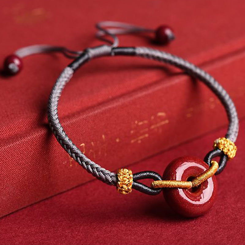 Handmade Cinnabar Peace Buckle Blessing Braided Rope Bracelet