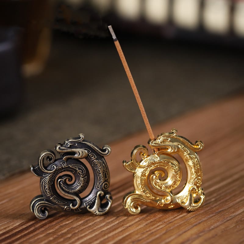 Mini Auspicious Dragon Pattern Meditation Zinc Alloy Small Incense Stick Burner
