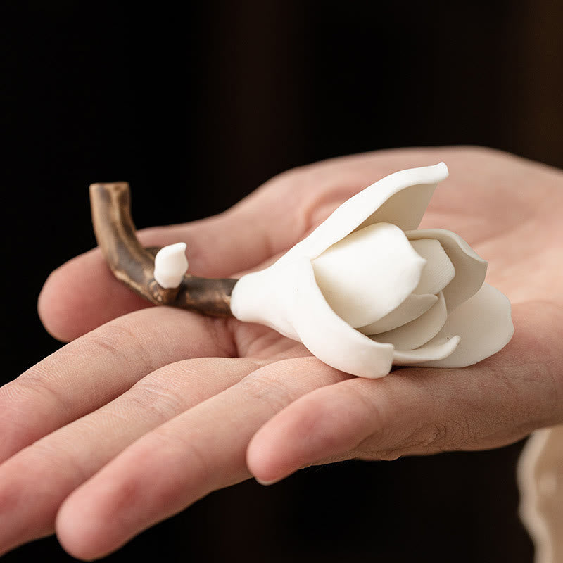 Gardenia Flower Pattern Ceramic Incense Burner Decoration